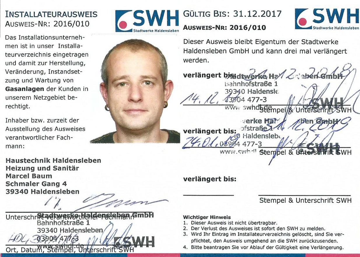 Installateurausweis Gas – Sachverst&auml;ndiger Haldensleben