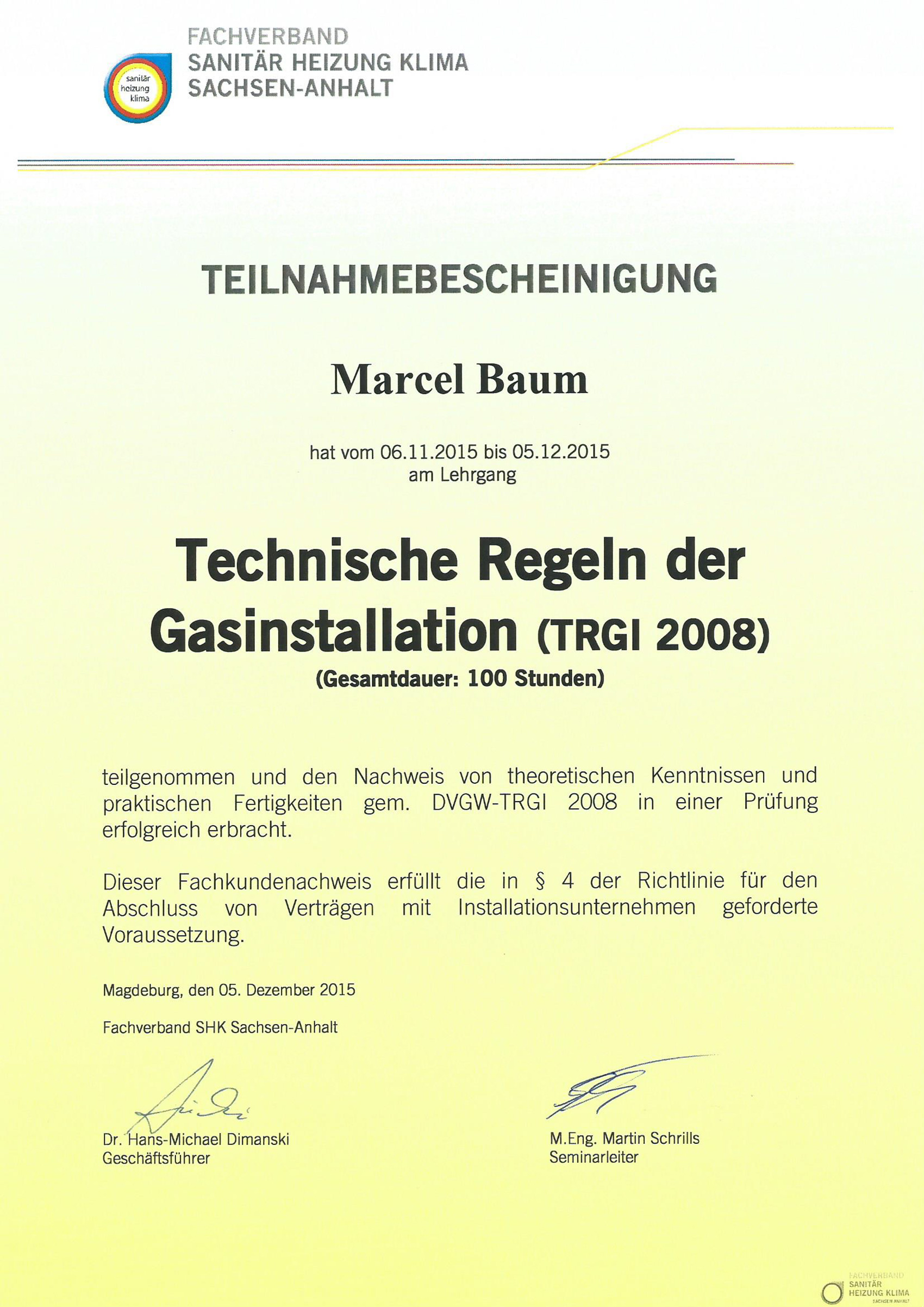 Gaslizenz Marcel Baum