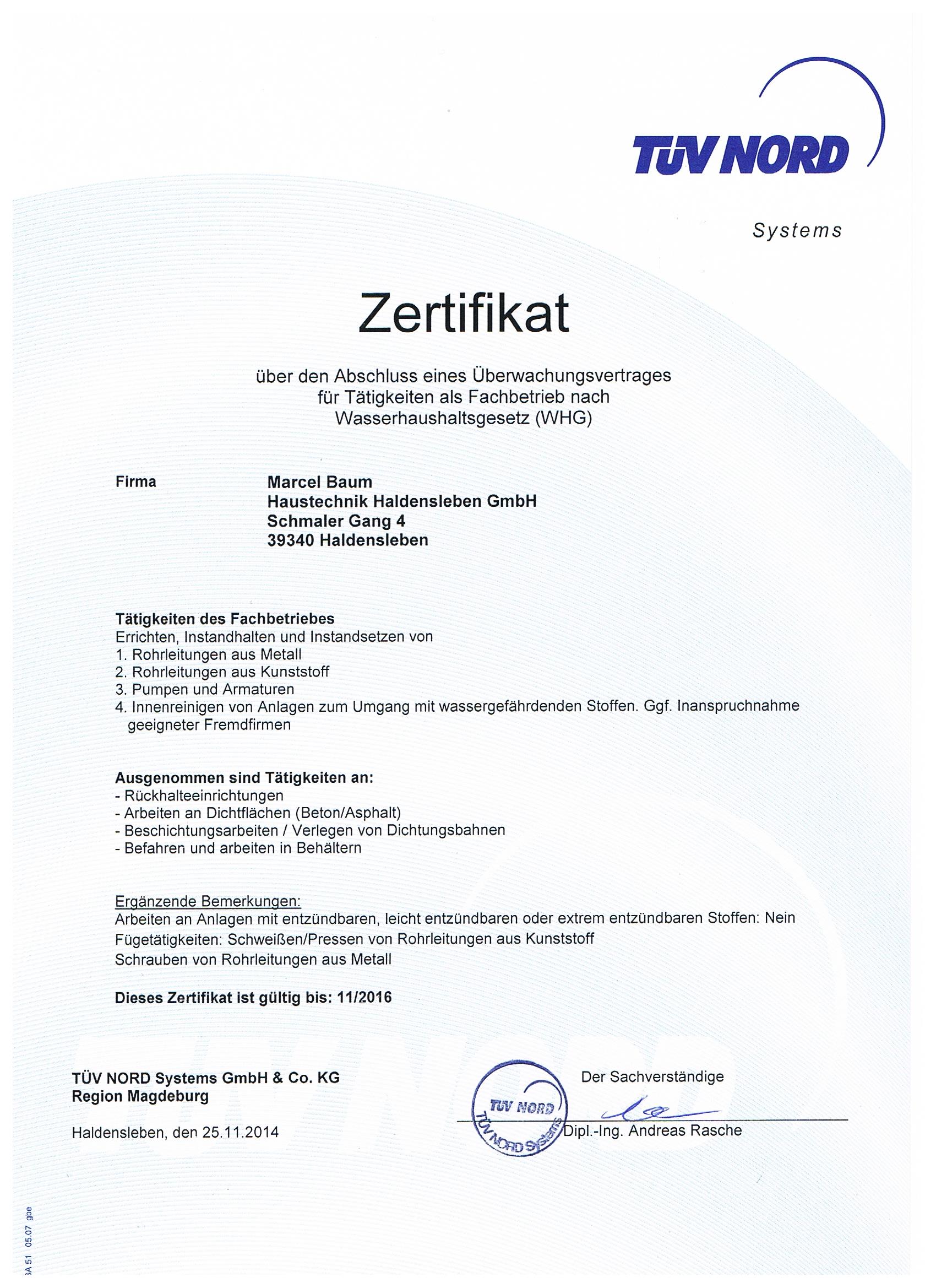 TÜV Zertifikat Sachverst&auml;ndiger Baum